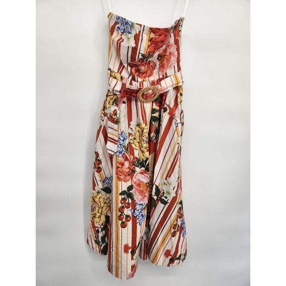 NWT Anthropologie Maeve Strapless Belted A-Line Floral Midi Dress Sz XS #9M405 - Picture 2 of 13